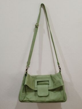 Avorio Green Italian Leather Handbag Envelope Clutch Crossbody Purse